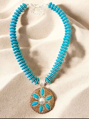 Bijoux Envie Turquoise Sand Dollar Statement Necklace NWT Coastal Boho